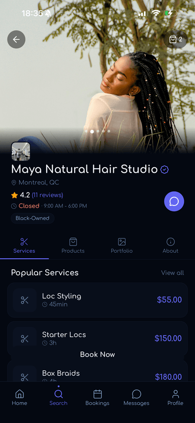 View stylist profile, services, and prices