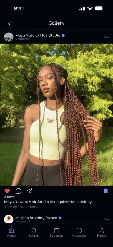 Senegalese twists by a Montréal salon in the app's gallery