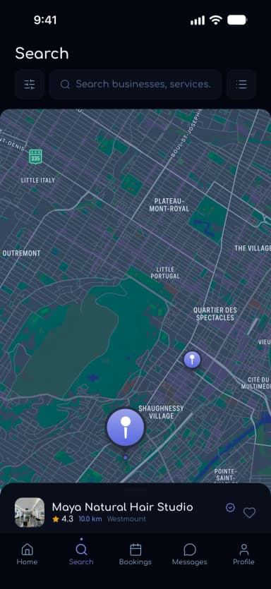 Map search showing a salon near you